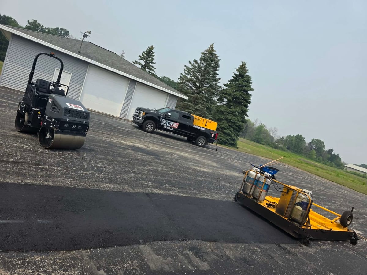 the Draki infrared patching crew, truck and infrared rig on a fresh repair in Wisconsin
